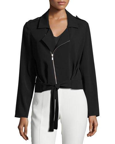Tie-front Crepe Jacket, Black