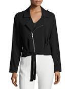 Tie-front Crepe Jacket, Black