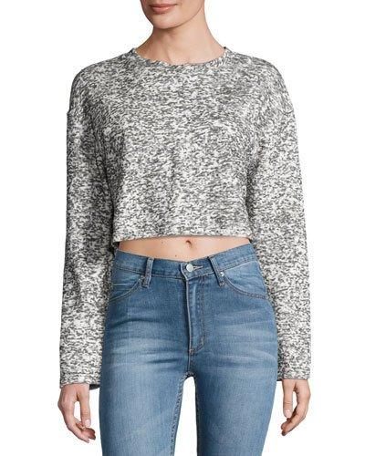 White Noise-print Crop Sweater, Dirty White