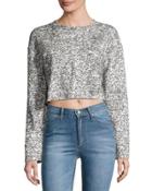 White Noise-print Crop Sweater, Dirty White