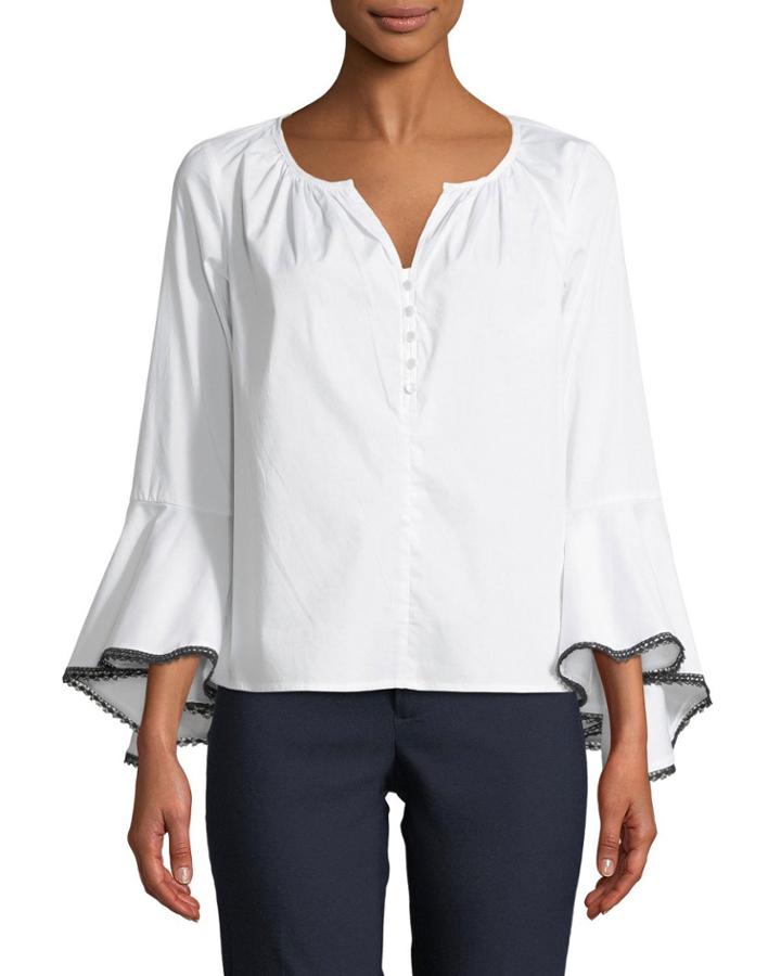 Button-front Bell-sleeve Blouse