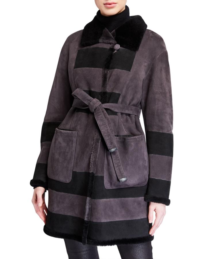 Reversible Leather Lamb Shearling Belted