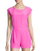 Solid Silk Romper, Hot Pink