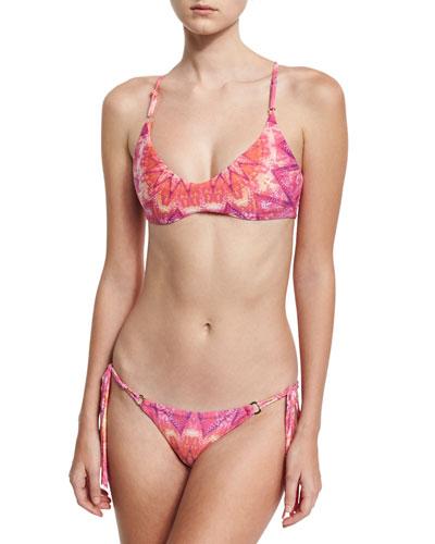 Island Fire Strappy-back Swim Top, Pink Pattern