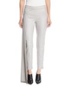 Side Drape Panel Fitted Skinny-leg Metallic Flannel Pants