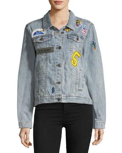 Toni Button-front Patchwork Denim Jean Jacket