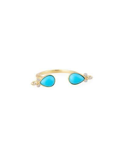 18k Open Double-teardrop Stone Ring,