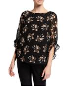 Floral-print Boat-neck Top With Ruffle