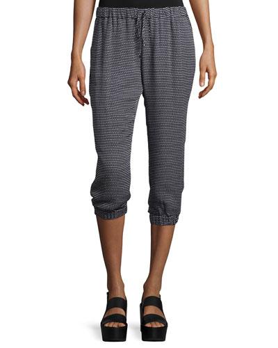 Drawstring-waist Cropped Jogger Pants, Black/swan