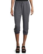 Drawstring-waist Cropped Jogger Pants, Black/swan