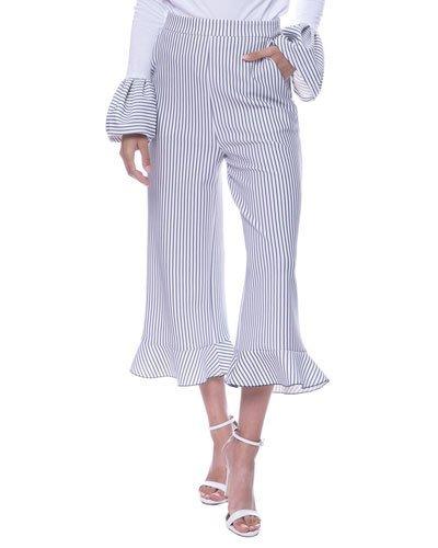 Ruffle-hem Wide-leg Pinstriped Pants