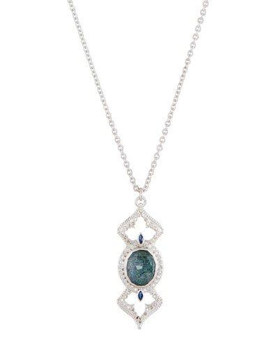 New World Open Cross Pendant Necklace W/ Black Opal Doublet & Diamonds