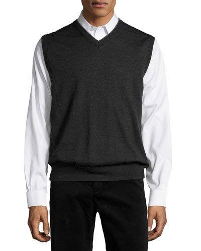 Tipped V-neck Pullover Vest, Gray