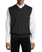 Tipped V-neck Pullover Vest, Gray