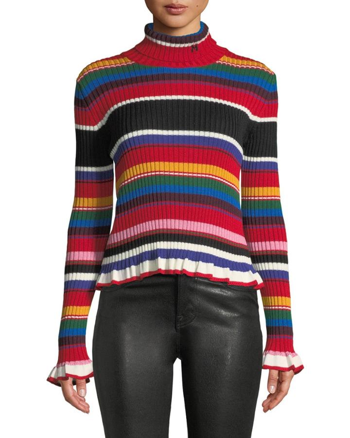 Striped Turtleneck Rainbow Ruffle