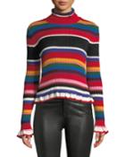 Striped Turtleneck Rainbow Ruffle