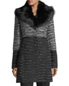 Faux-fur-collar Chunky Tweed Coat
