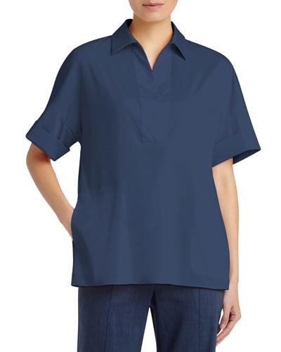 Mitra Spread-collar Blouse, Blue