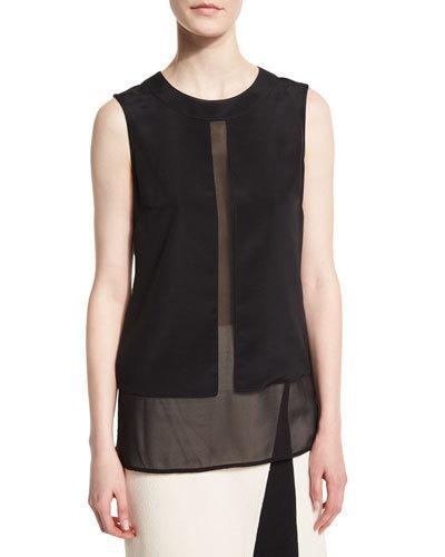Silk Sheer-panel Jewel-neck