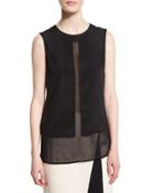 Silk Sheer-panel Jewel-neck
