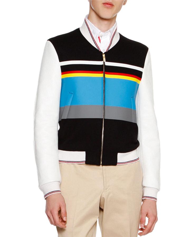 Ski Racer Striped Neoprene Jacket With Leather