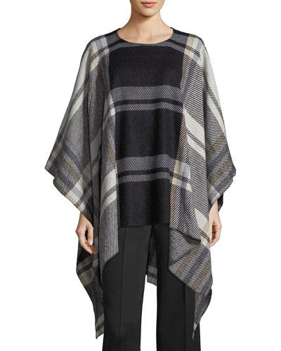 Exaggerated Plaid Knit Poncho