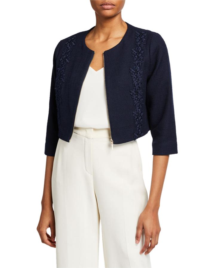 Zip-front Lace Tweed Jacket