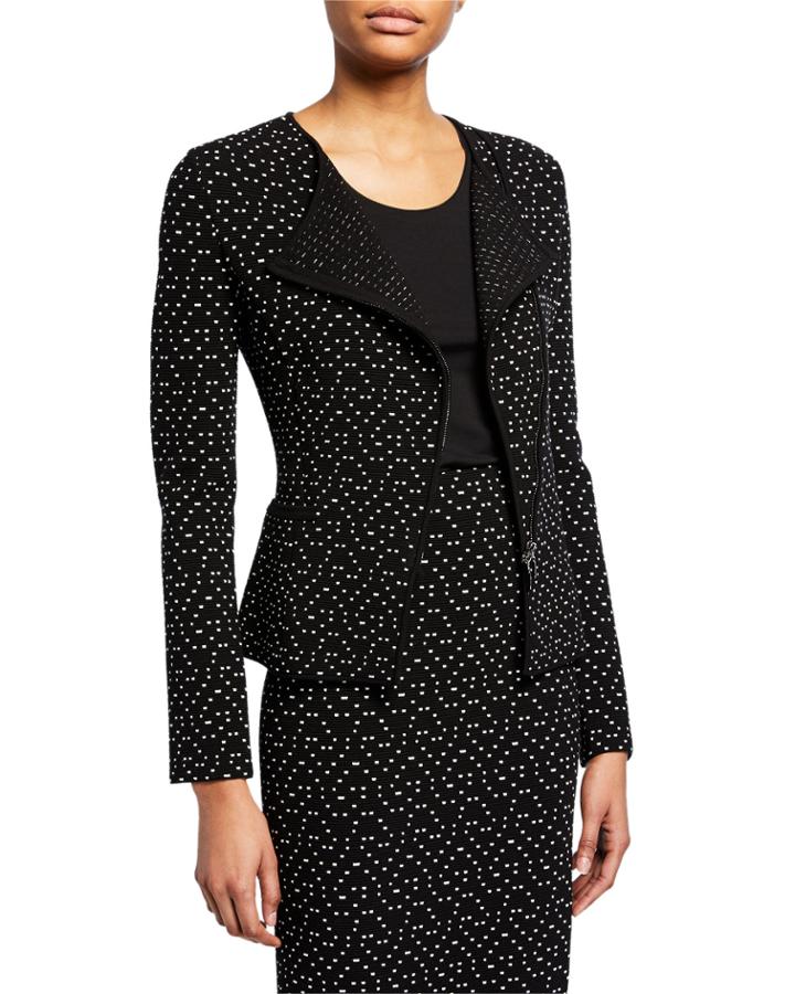 Dot-jacquard Asymmetric Zip-front Jacket