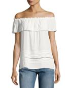 Ruffled Off-the-shoulder Blouse, White