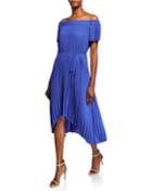 Pleated Off-the-shoulder High-low