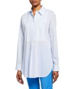 Button-front Long-sleeve Cotton Tunic