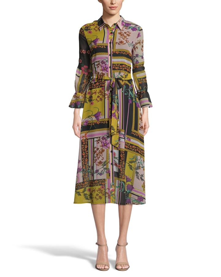 Mixed-print Button-down Long-sleeve