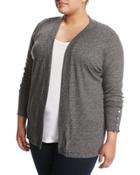 Ribbed Snap-sleeve Open Cardigan, Black,