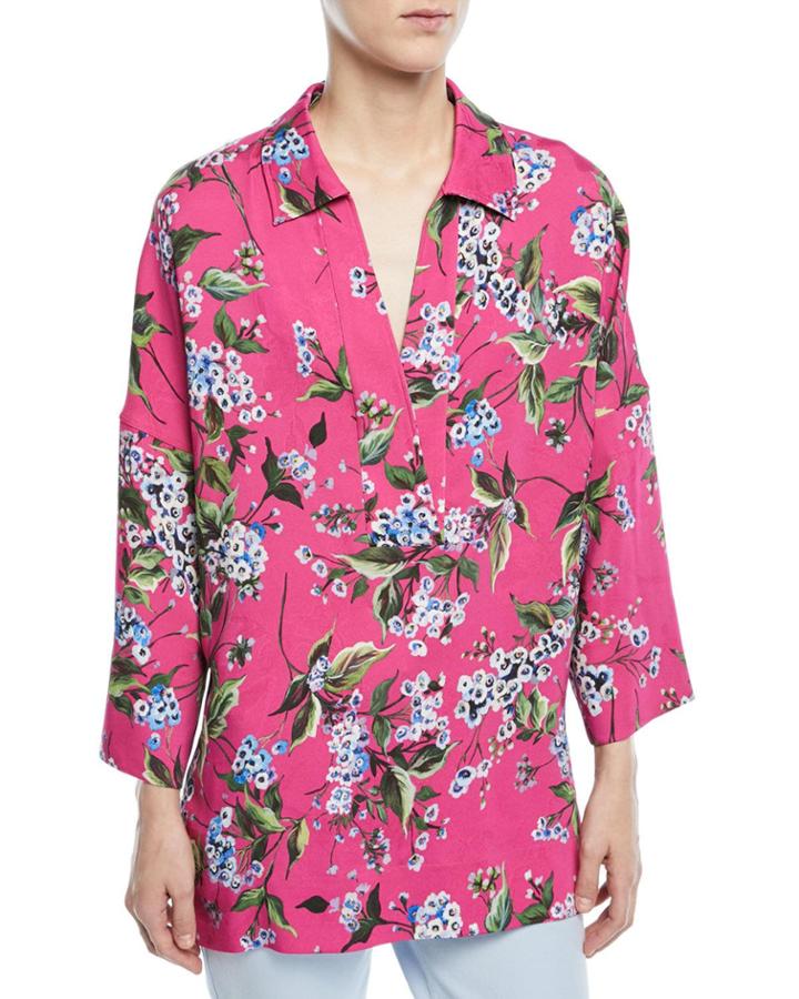 V-neck Floral-print Tunic