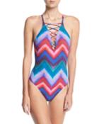 Gem Printed Lace-up One-piece Swimsuit,