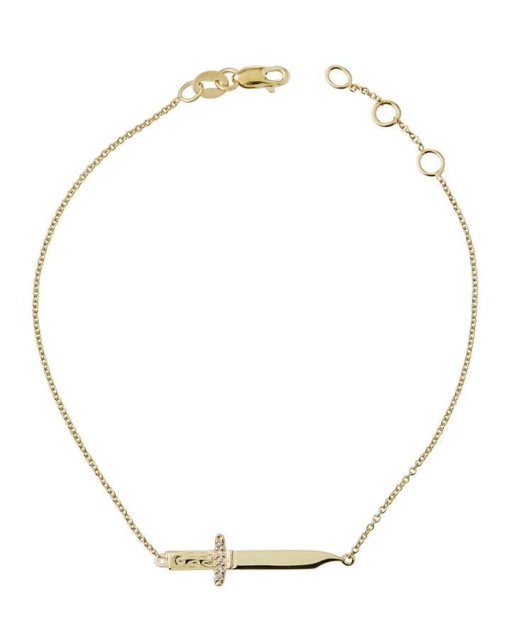 14k Gold Dagger Bracelet With Diamond Pave