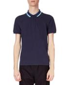 Men's Placket Embroidered Striped-collar Short-sleeve Polo