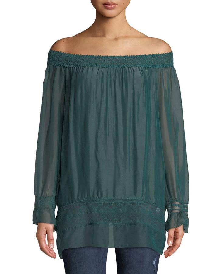 Off-the-shoulder Crochet Detail Peasant Top
