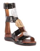 Wanda Flat Crocodile-embossed Gladiator
