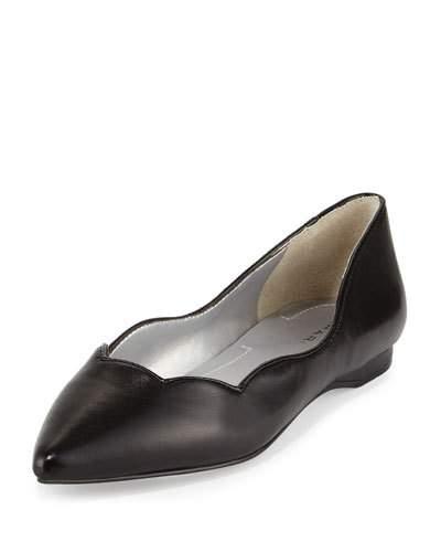 Emmy Scalloped Leather Flat, Black