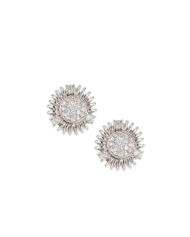 18k White Gold & Diamond Sunflower Earrings