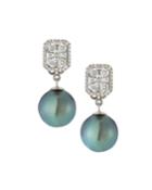 18k White Gold Emerald-shape & Pearl Earrings