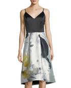 Bi-tone Floral-print High-low Dress