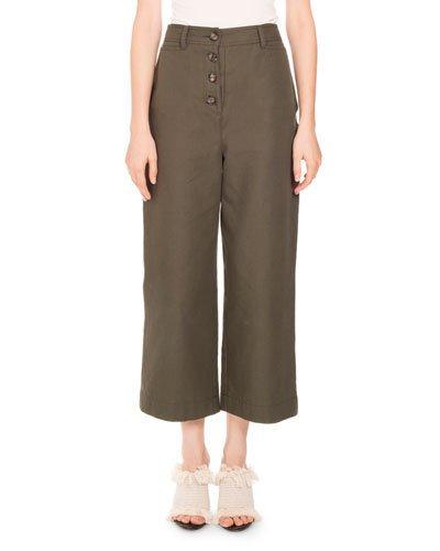 Button-front Culotte Pants, Army Green