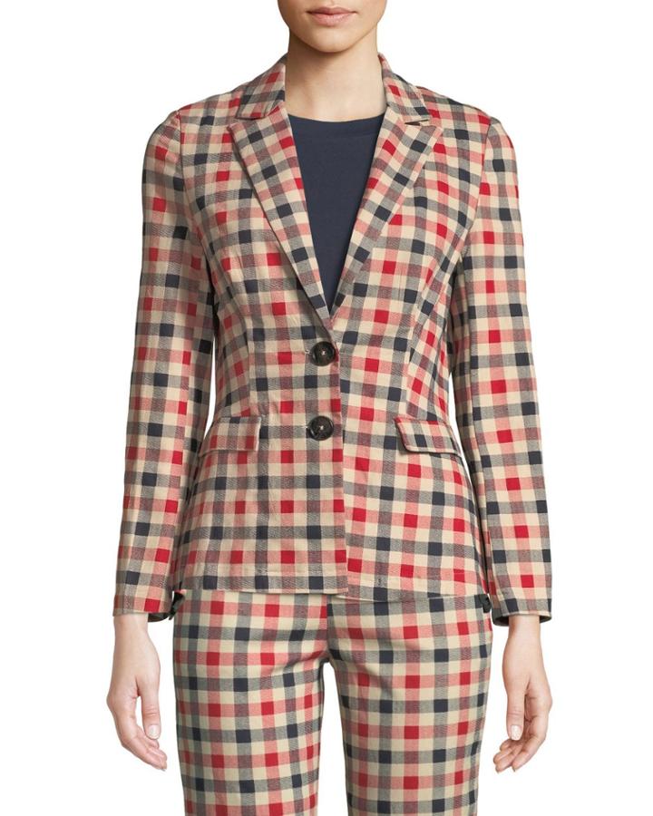 Gingham Check Button-front Blazer