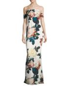 Strapless Floral-print Evening Gown