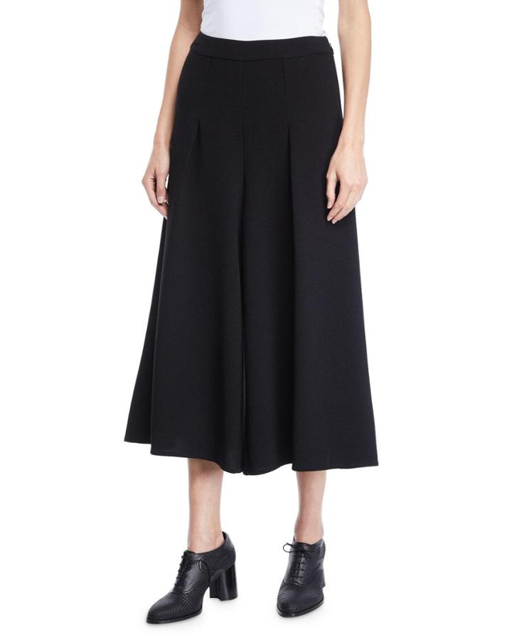 Flat-front Wide-leg Heavy Crepe Cropped Pants