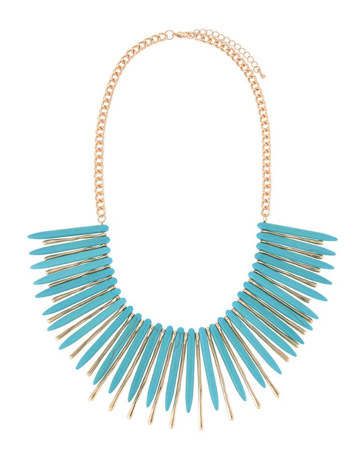 Spiky Bib Necklace, Turquoise/gold