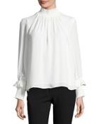 High-neck Georgette Blouse, White