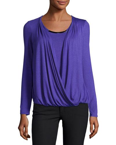 Long-sleeve Metallic-neckline Top